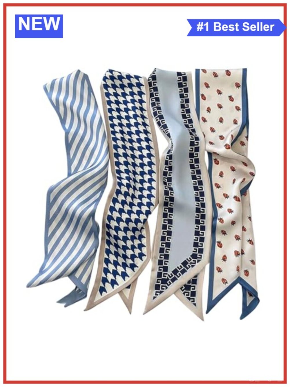 4Pc Polyester Boho Fashion Scarves Set Satin Hair & Neck Accessories